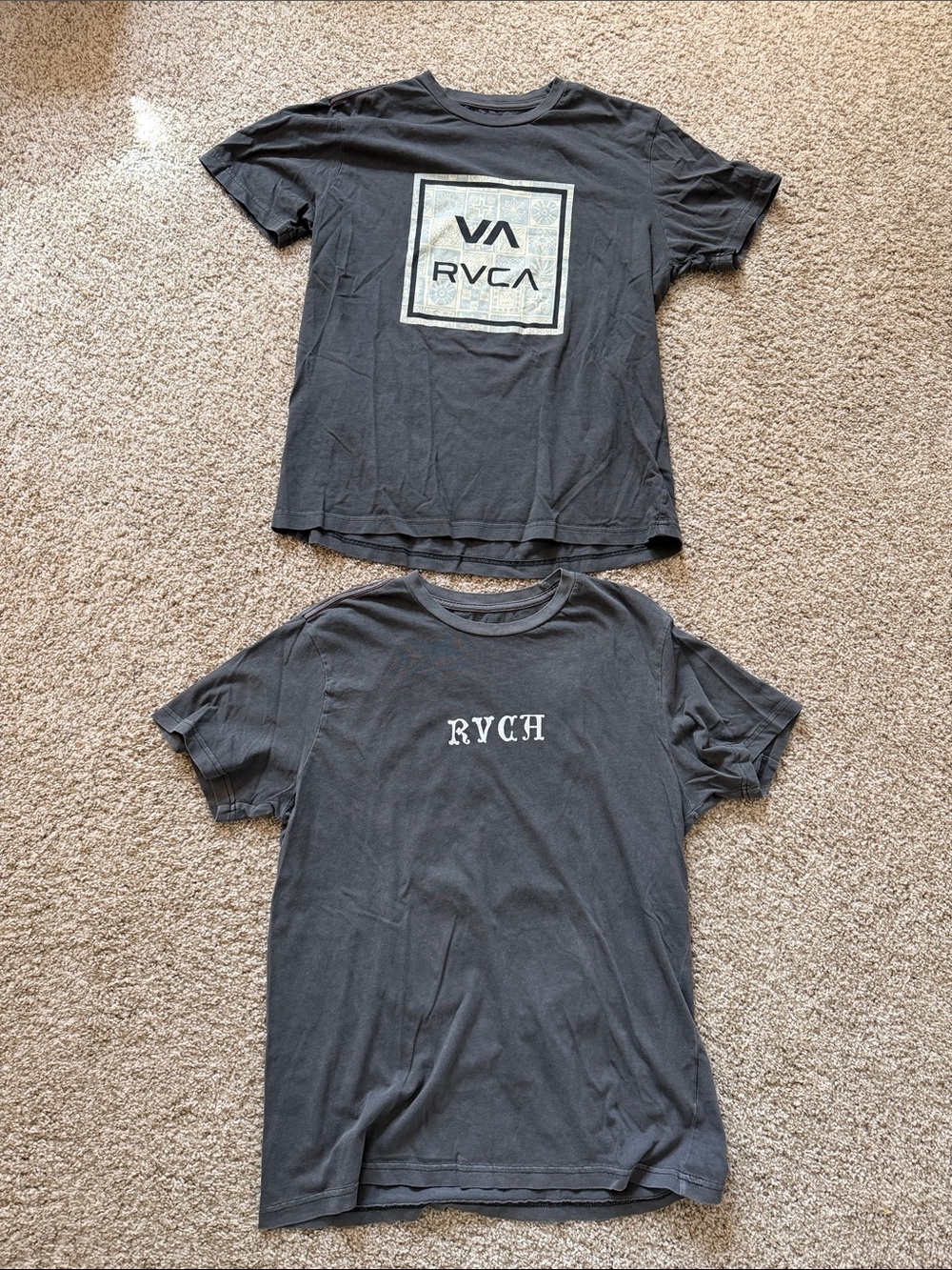 RVCA Grey Short Sleeve Graphic Tee Duo - Square Logo & RVCA Chest Print